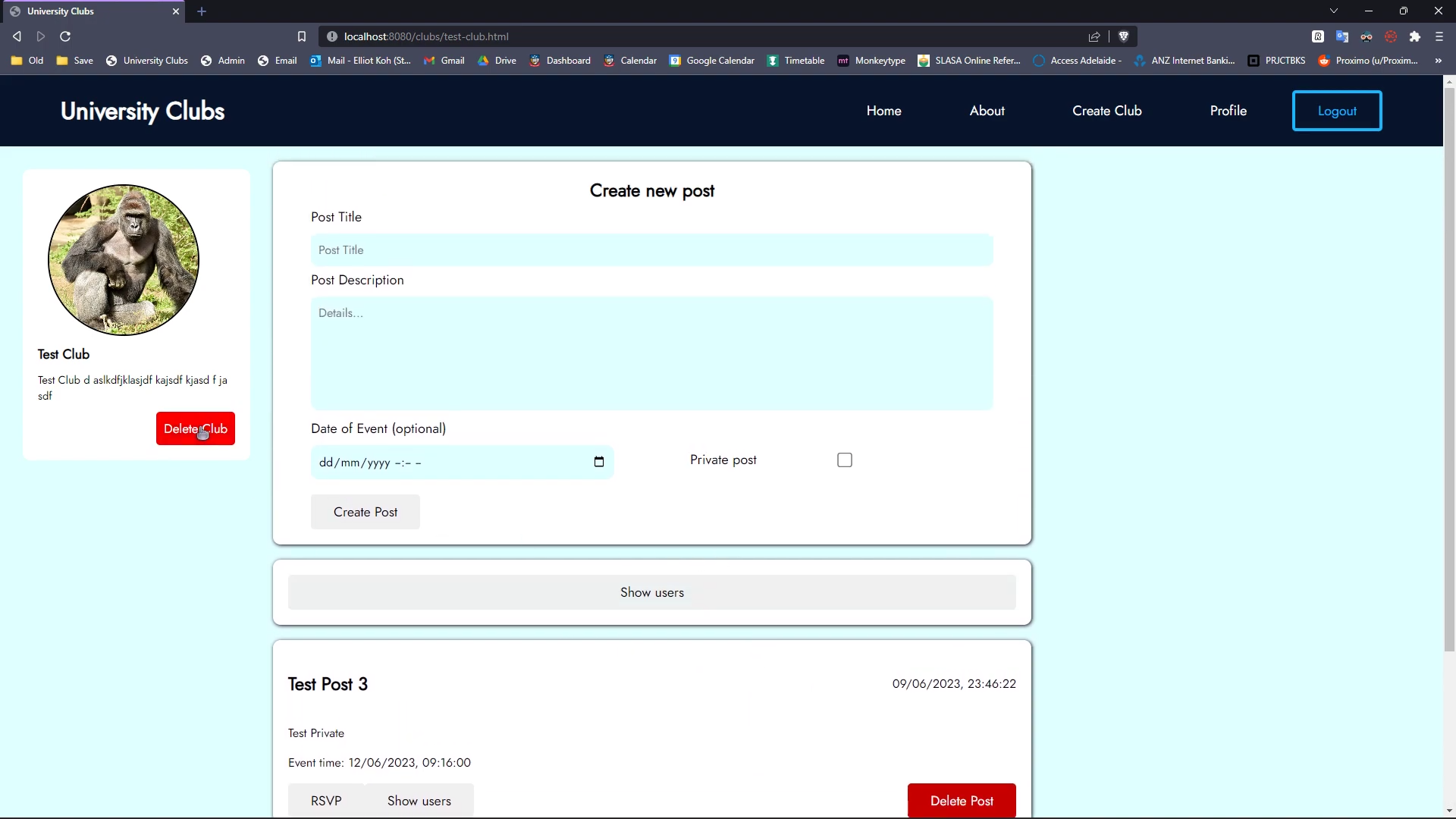 University Clubs in HTML, SQL, CSS